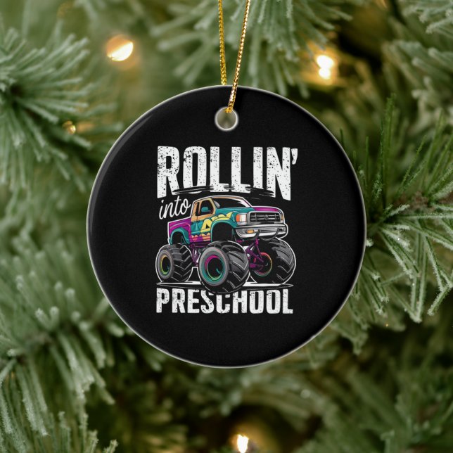 Rollin' Into Preschool Monster Truck Back to Schoo Ceramic Ornament (Tree)