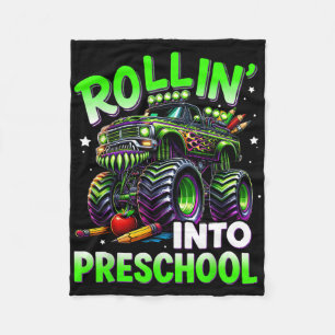 Rollin' Into Preschool Monster Truck Back To Schoo Fleece Blanket