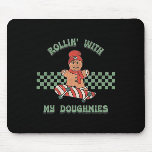 Rollin With My Doughmies Retro Gingerbread Man Ska Mouse Pad (Front)