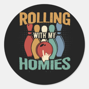 Rollin With My Homies Retro Bowling Classic Round Sticker