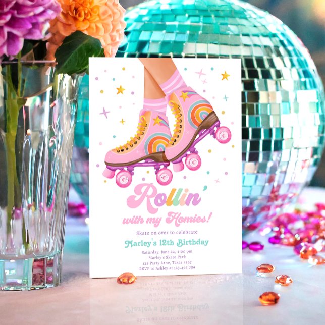 Rollin with my Homies Roller Skate Girl Birthday Invitation (Creator Uploaded)