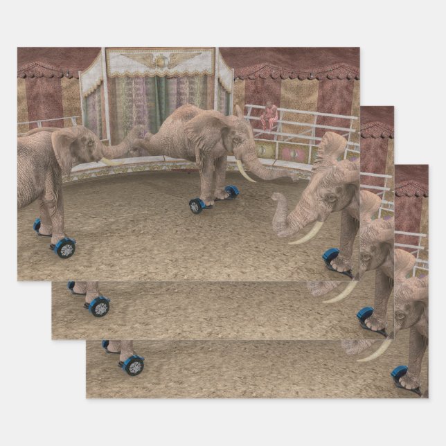 Rolling Elephants Wrapping Paper Sheet (Set)