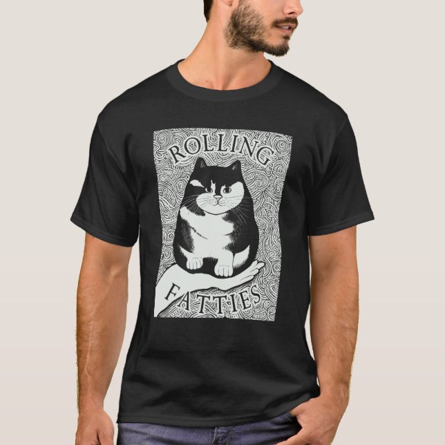 Rolling Fatties Cat Monochrome Kitten T-Shirt (Front)