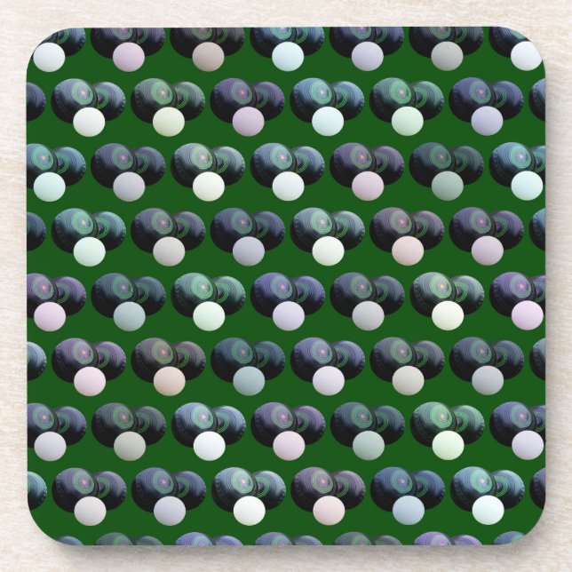 Rolling Harmony: Green Lawn Bowls with Jack Patten Coaster (Front)