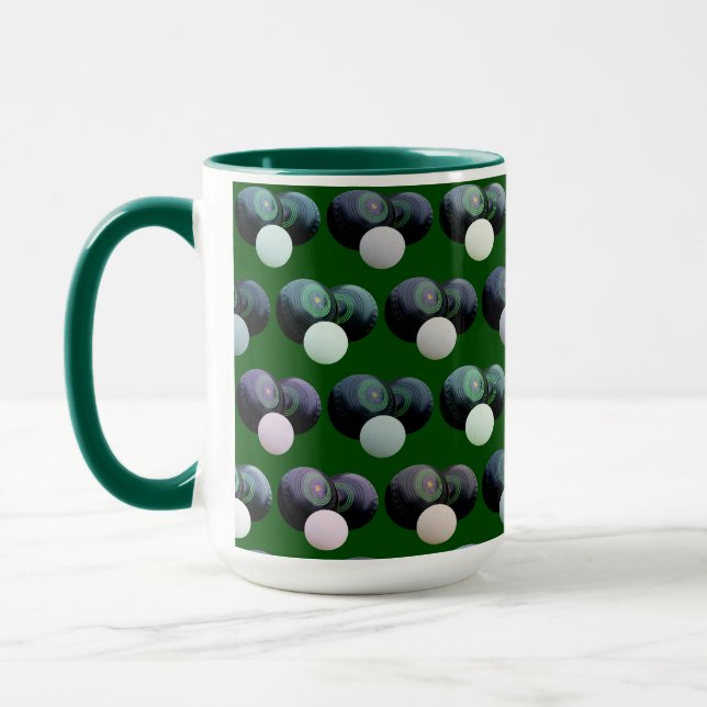 Rolling Harmony: Green Lawn Bowls with Jack Patten Mug (Left)
