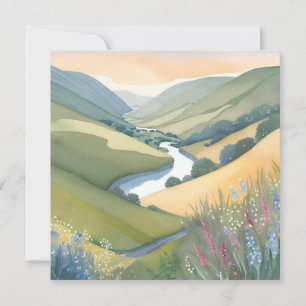 Rolling Hills Landscape Watercolor Beautiful Card