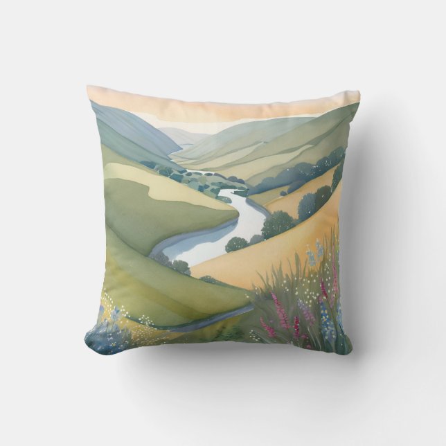 Rolling Hills Landscape | Watercolor Beautiful Cushion (Front)