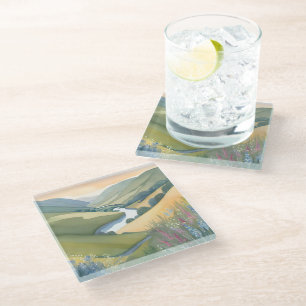 Rolling Hills Landscape Watercolor Beautiful Glass Coaster