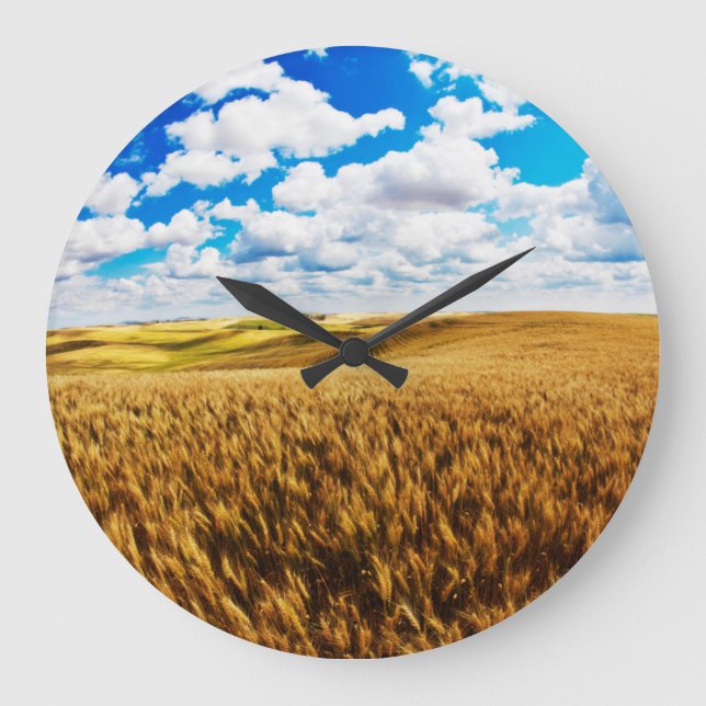 Rolling hills of ripe wheat large clock (Front)