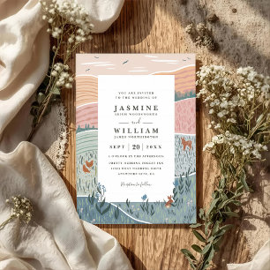 Rolling Hills Rustic Countryside QR Code Wedding Invitation