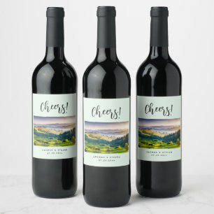 Rolling Hills Scenic Nature Photo Cheers! Wedding Wine Label
