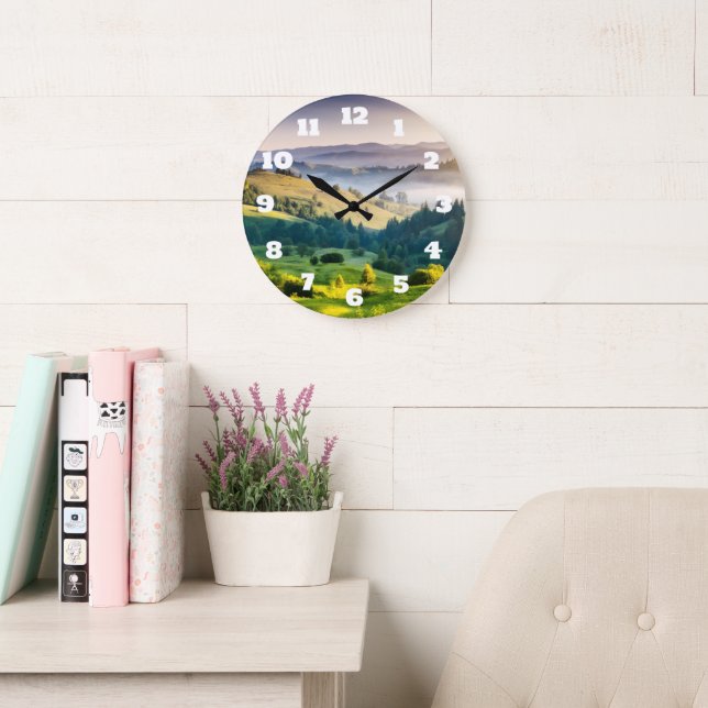 Rolling Hills Scenic Nature Photo Large Clock (Reading Room)