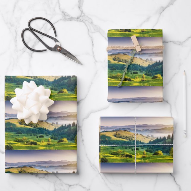Rolling Hills Scenic Nature Photo Pattern Wrapping Paper Sheet (Front)