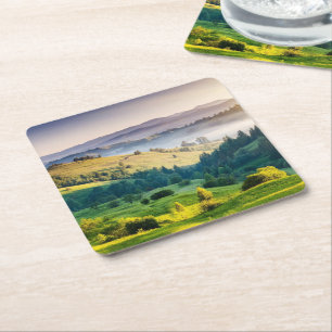 Rolling Hills Scenic Nature Photo Square Paper Coaster