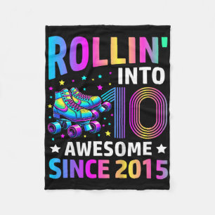 Rolling Into 10 Years Old Skates 10th Birthday Gif Fleece Blanket