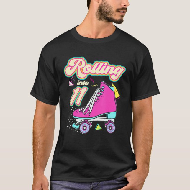 Rolling Into 11 Year Old Roller Skate 11th Birthda T-Shirt (Front)