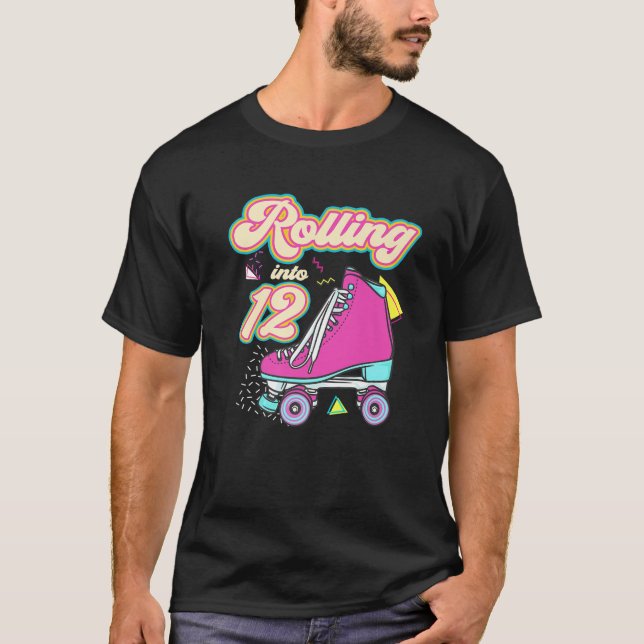 Rolling Into 12 Year Old Roller Skate 12Th Birthda T-Shirt (Front)