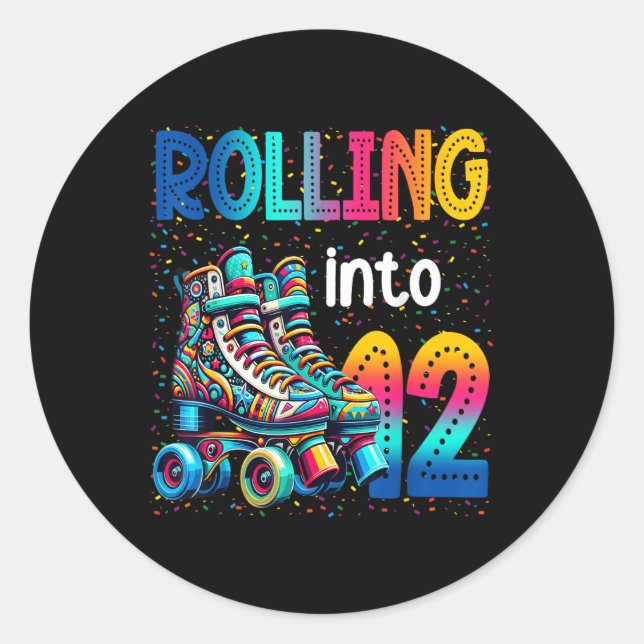 Rolling Into 12 Years Old Roller Skating 12th Birt Classic Round Sticker (Front)
