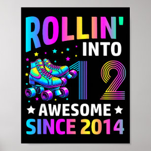 Rolling Into 12 Years Old Skates 12th Birthday Gir Poster