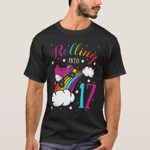 Rolling Into 17 Birthday Roller Skate Rainbow Bday T-Shirt