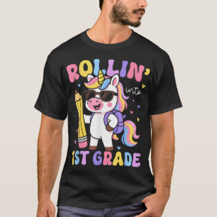 Rolling Into 1St Grade Cute Unicorn Back To School T-Shirt
