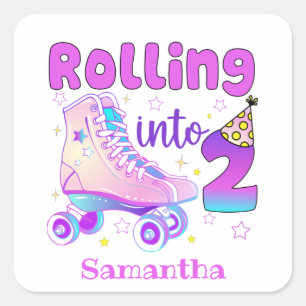 Rolling Into 2 Roller Skater Birthday Celebration Square Sticker