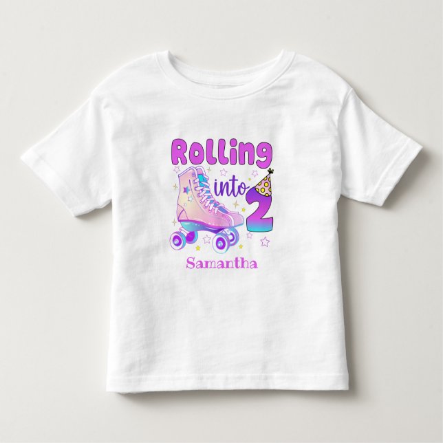 Rolling Into 2| Roller Skater Birthday Celebration Toddler T-Shirt (Front)