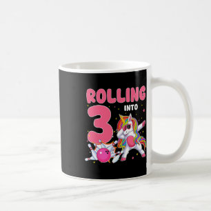 Rolling Into 3 3rd Birthday Unicorn Bowling 3 Year Coffee Mug