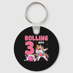 Rolling Into 3 3rd Birthday Unicorn Bowling 3 Year Key Ring