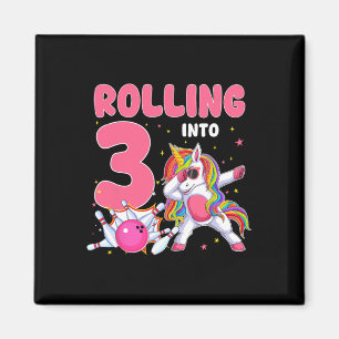 Rolling Into 3 3rd Birthday Unicorn Bowling 3 Year Magnet