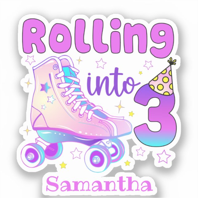 Rolling Into 3 - Cute Purple Roller Skate Birthday (Front)
