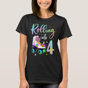 Rolling Into 4 Years Old Birthday Cute Skating Gir T-Shirt