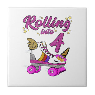 Rolling into 4th Birthday Shirt Unicorn Roller Ska Ceramic Tile