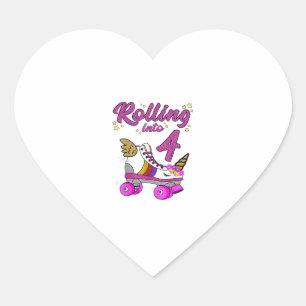 Rolling into 4th Birthday Shirt Unicorn Roller Ska Heart Sticker