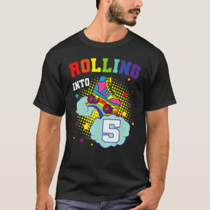 Rolling Into 5 Roller Skates Birthday Skating Bday T-Shirt