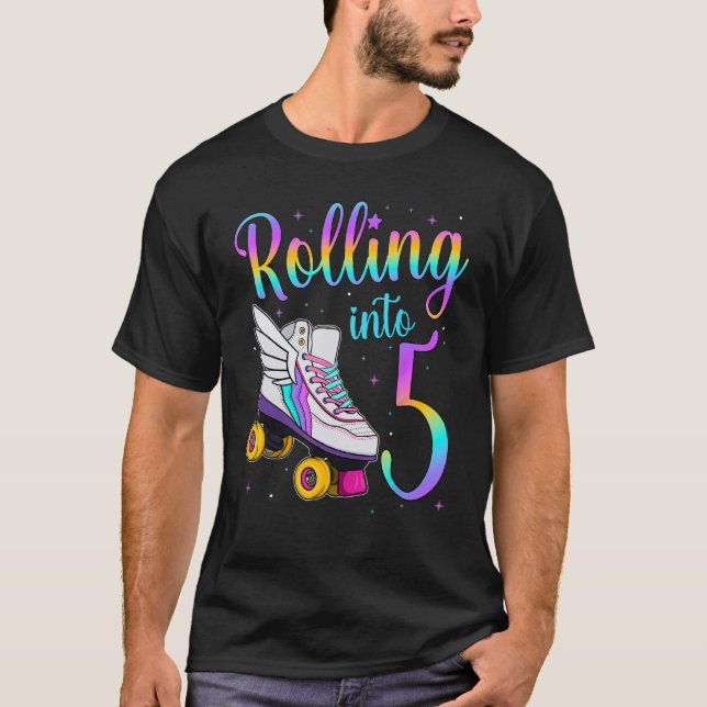 Rolling Into 5 years. Lets Roll I'm Turning 5 Roll T-Shirt (Front)