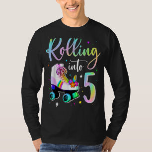 Rolling Into 5 Years Old Birthday Cute Skating Gir T-Shirt