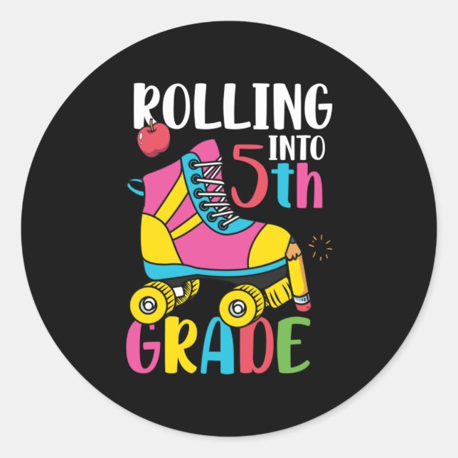 Rolling Into 5th Grade Classic Round Sticker (Front)