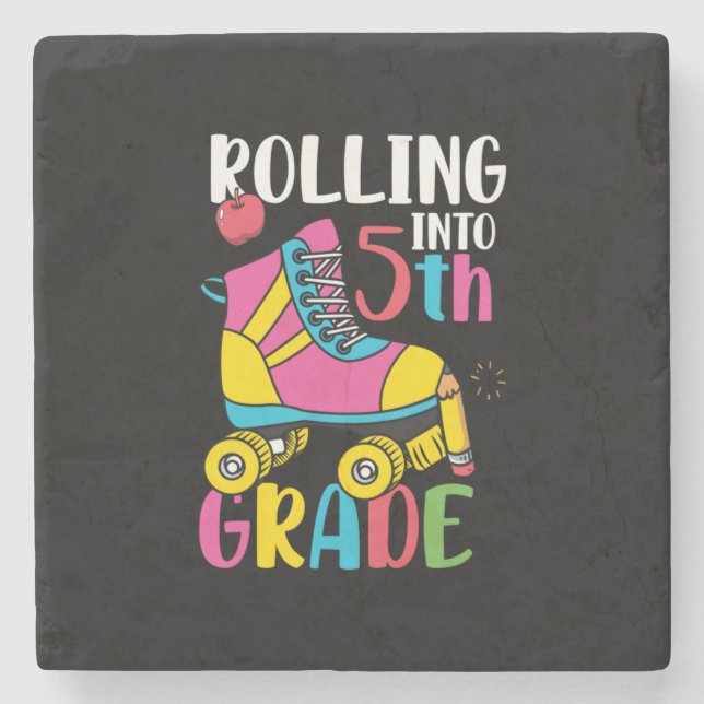 Rolling Into 5th Grade Stone Coaster (Front)