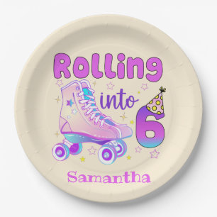 Rolling Into 6 Roller Skater Birthday Celebration Paper Plate