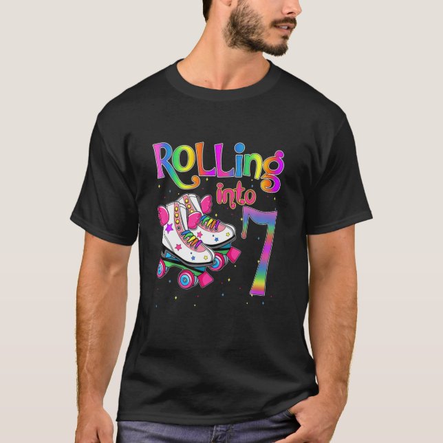 Rolling Into 7 Years Let's Roll I'm Turning 7 Roll T-Shirt (Front)