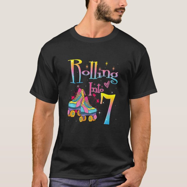 Rolling Into 7 years Let's Roll I'm Turning 7 Roll T-Shirt (Front)