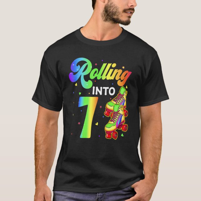 Rolling Into 7 Years Old 7th Birthday Roller Skate T-Shirt (Front)