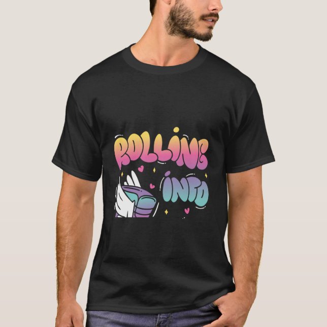 Rolling Into 8 Backprint Roller Skating Birthday T-Shirt (Front)