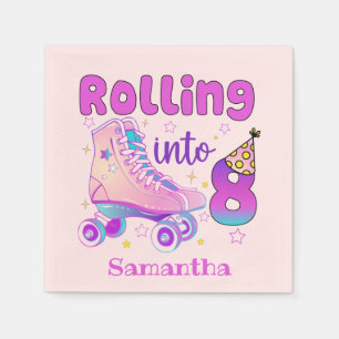 Rolling Into 8 - Cute Purple Roller Skate Birthday Napkin