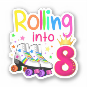 Rolling Into 8 Roller Skater 8th Birthday 8 years 