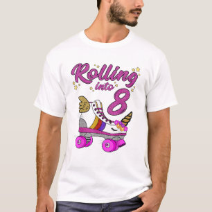 Rolling into 8th Birthday Shirt Unicorn Roller Ska