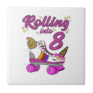 Rolling into 8th Birthday Shirt Unicorn Roller Ska Ceramic Tile