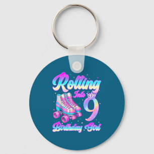 Rolling Into 9 Year Old Roller Skating 9th Birthda Key Ring