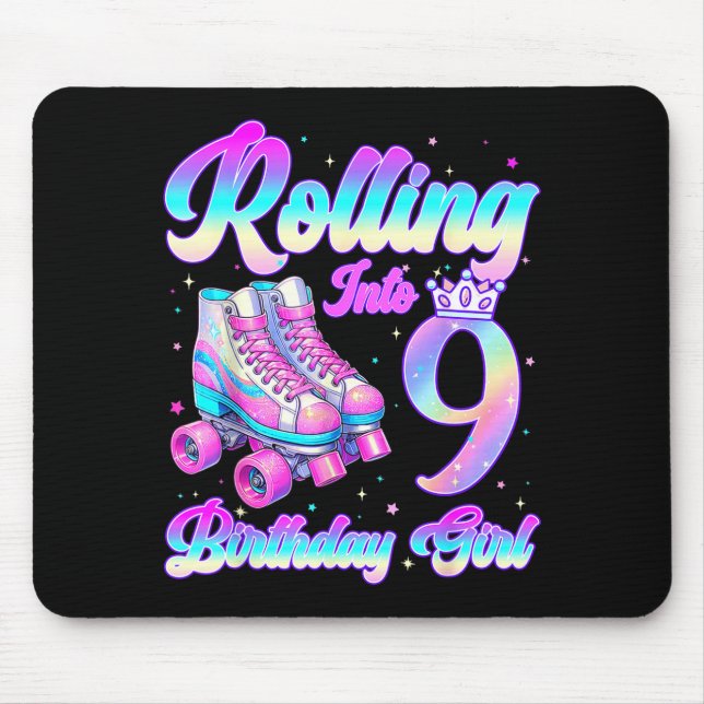 Rolling Into 9 Year Old Roller Skating 9th Birthda Mouse Pad (Front)